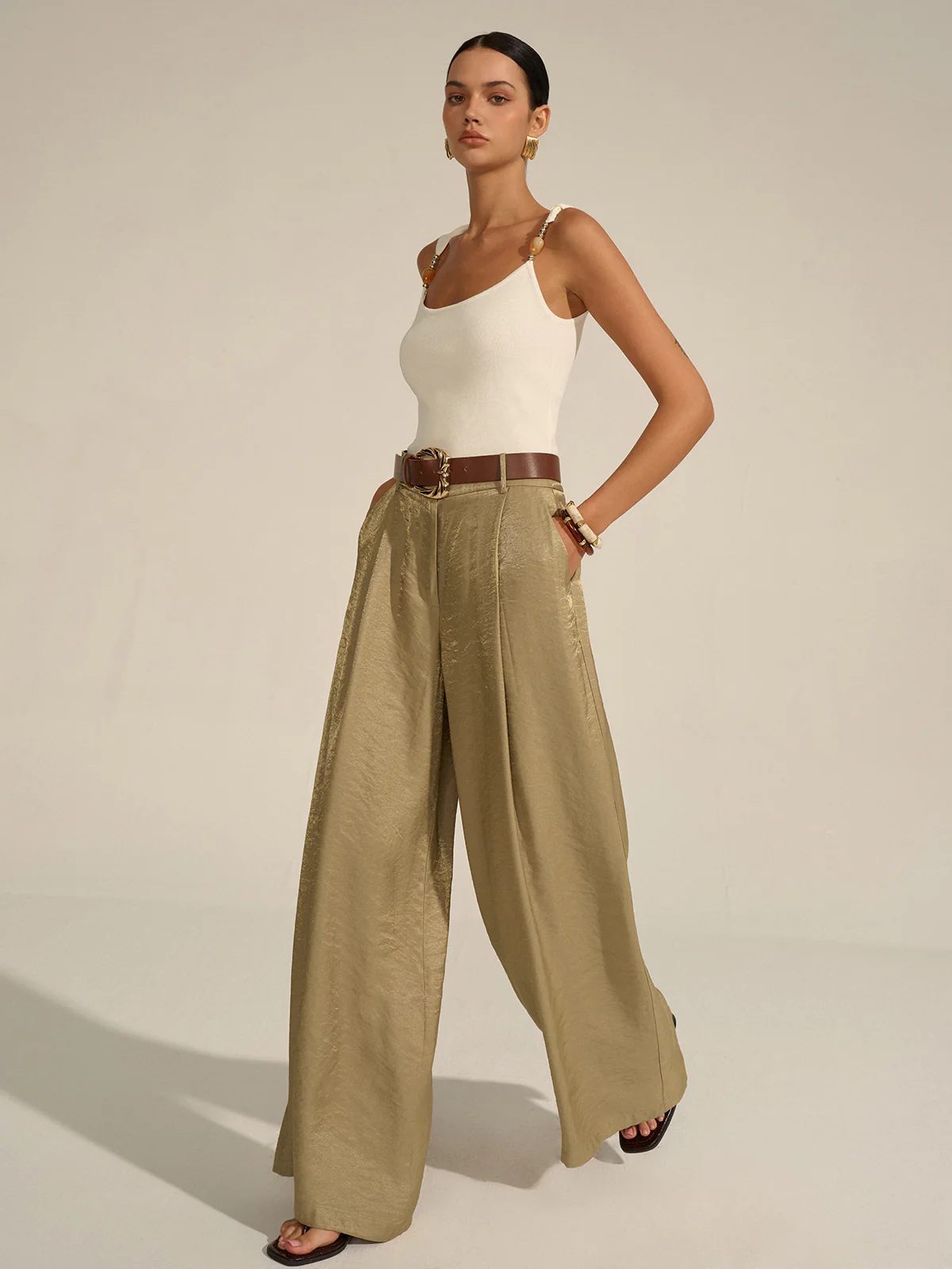 Belted Wide-Leg Pants - Takermore