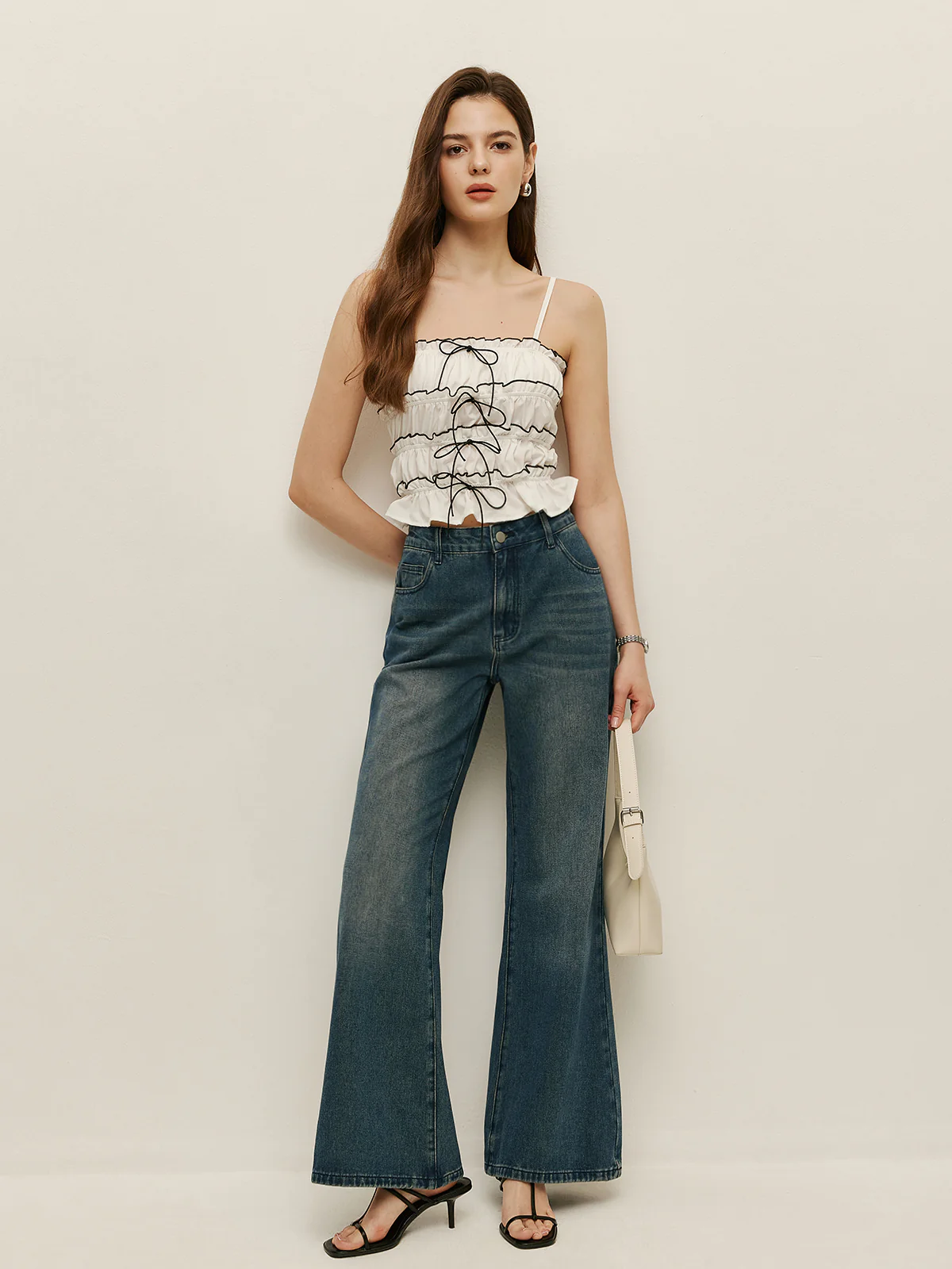 Ruched Contrast Trim Lace-Up Cami - Takermore