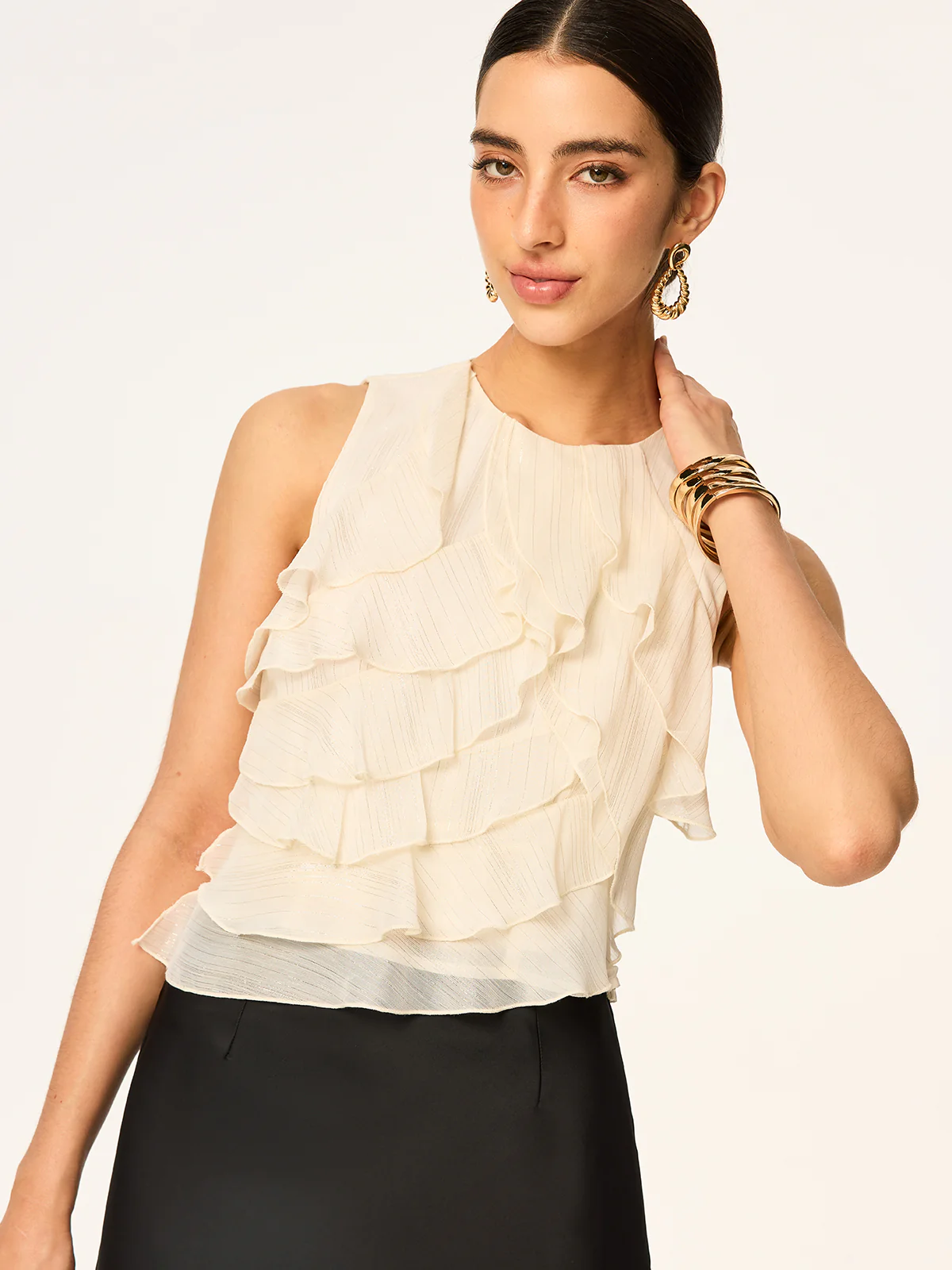 Ruffled Sleeveless Chiffon Top - Takermore