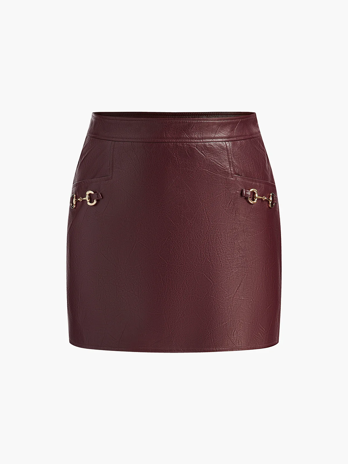 Metal-Detail Faux Leather Pockets Mini Skirt - Takermore