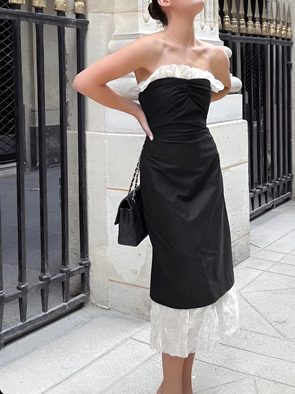 Ruffle Hem Patchwork Midi Dress - Takermore