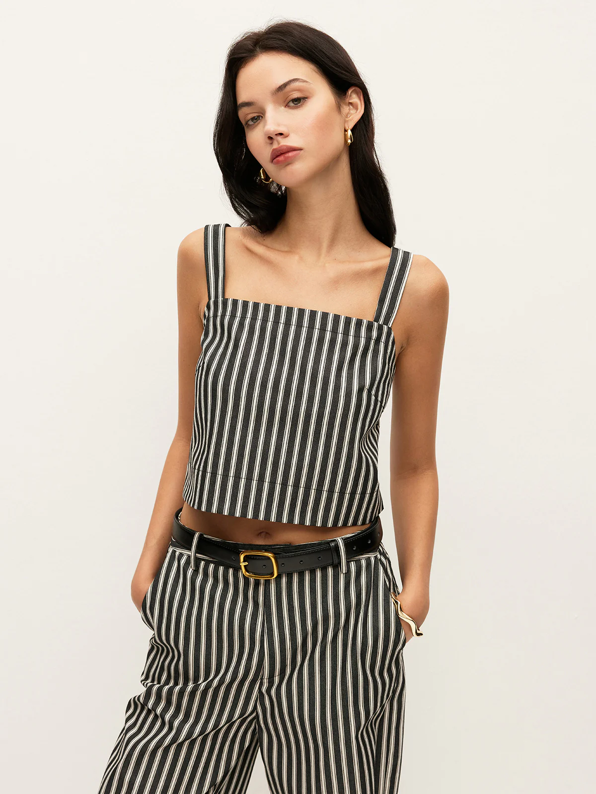 Square-Neck Pinstripe Sleeveless Top - Takermore