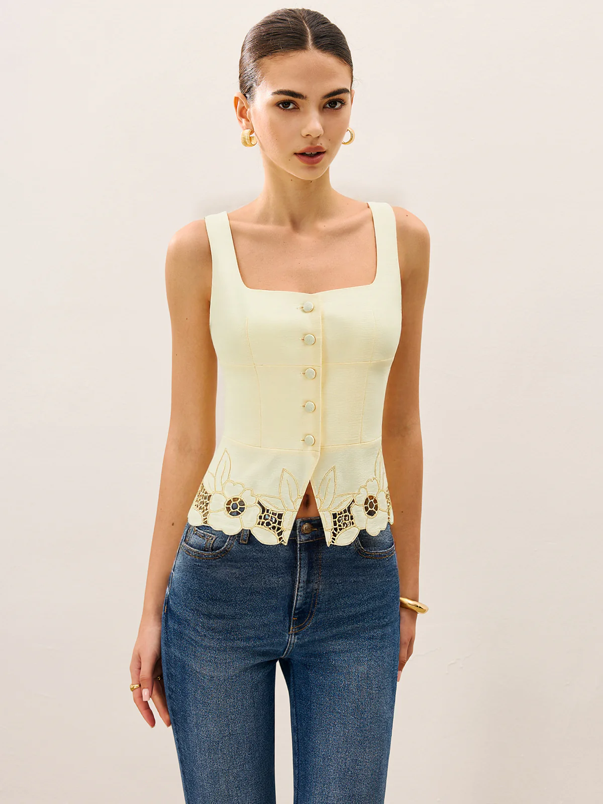 Linen & Cotton Embroidered Tank Top - Takermore