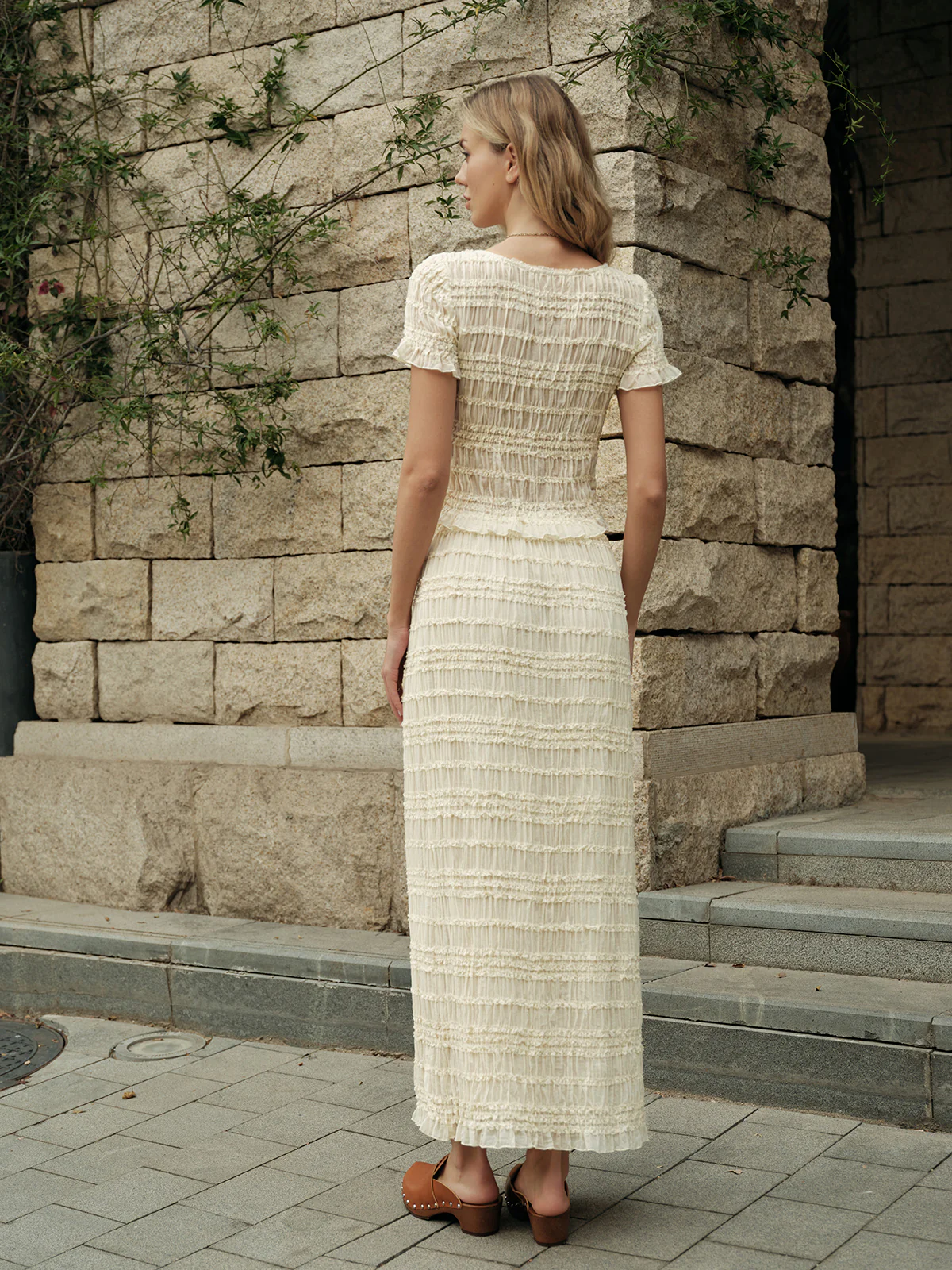 Ruffled Crop Top Skirt Set - Takermore