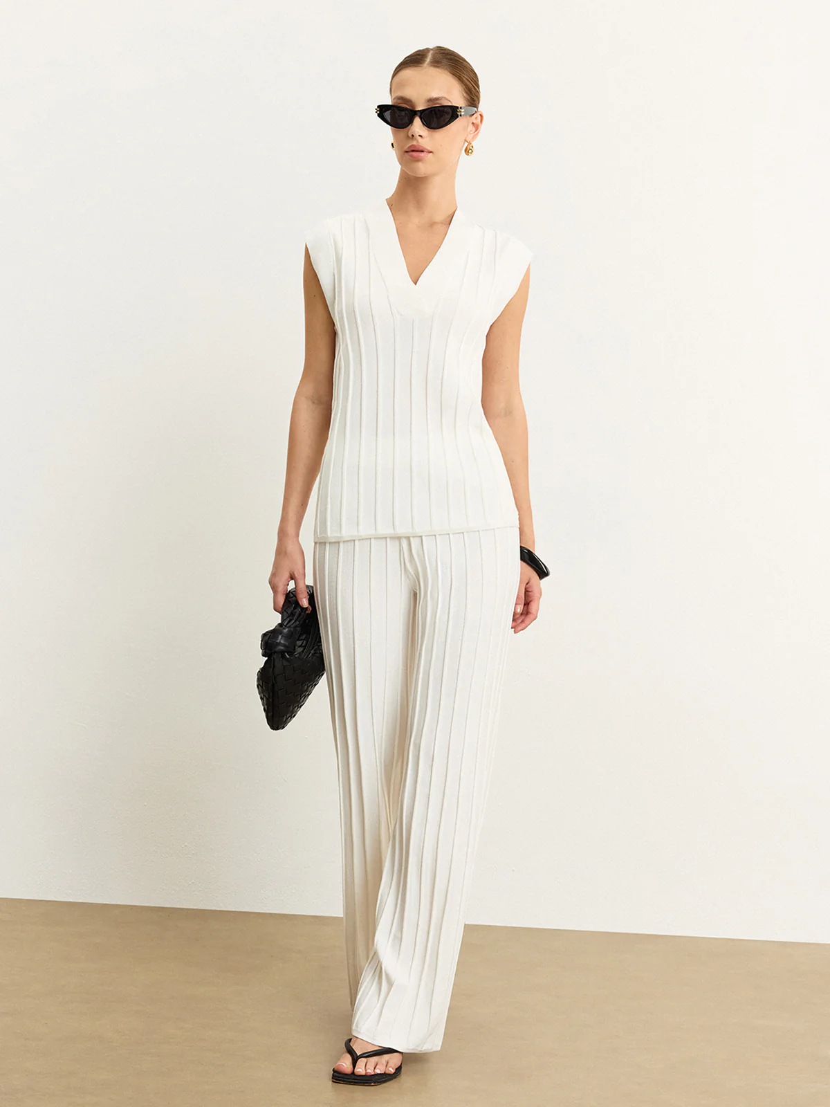 Ribbed Knit Mid-Rise Pants - Takermore