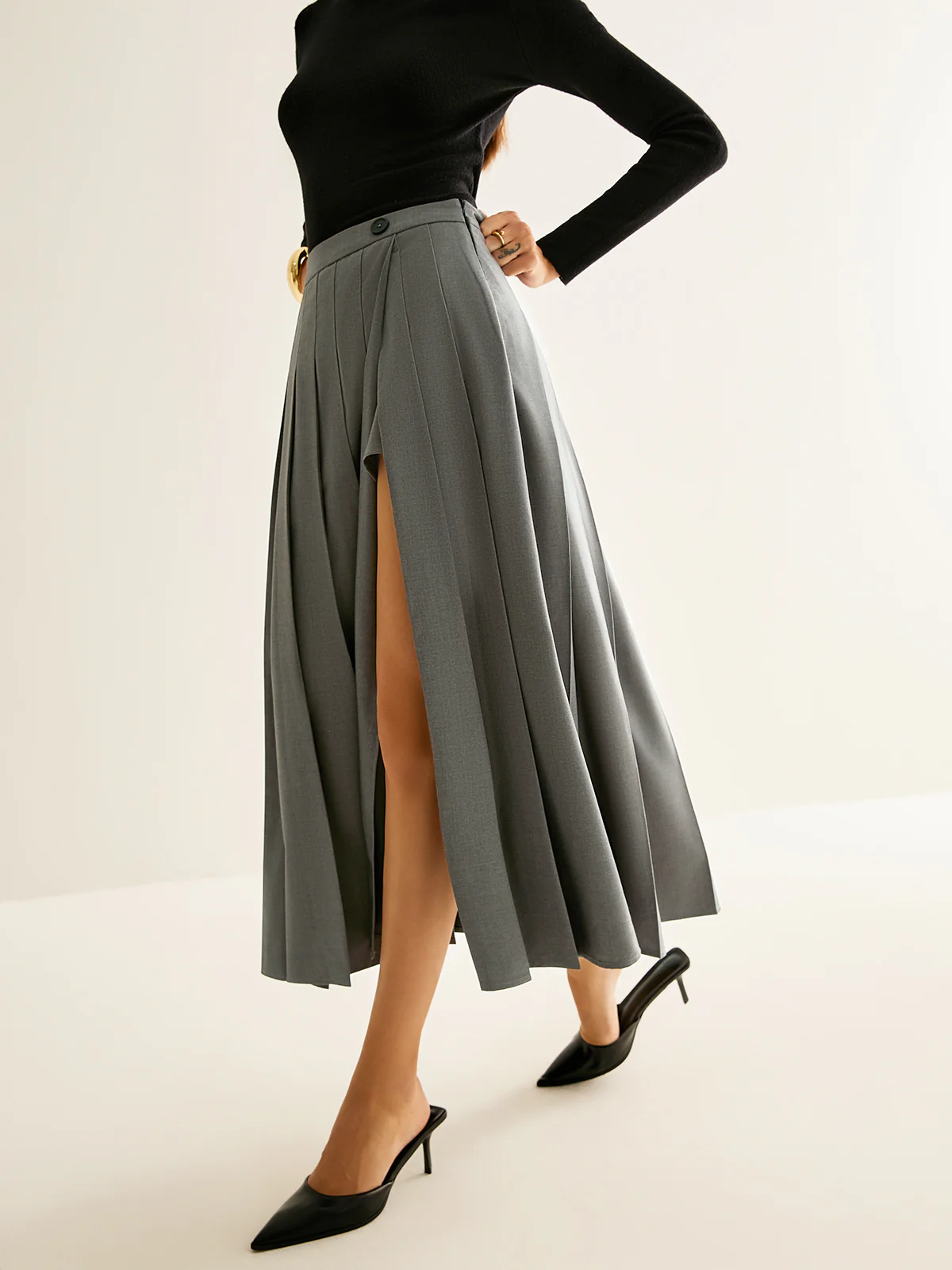Pleated Slit Zipper Skirt - Takermore