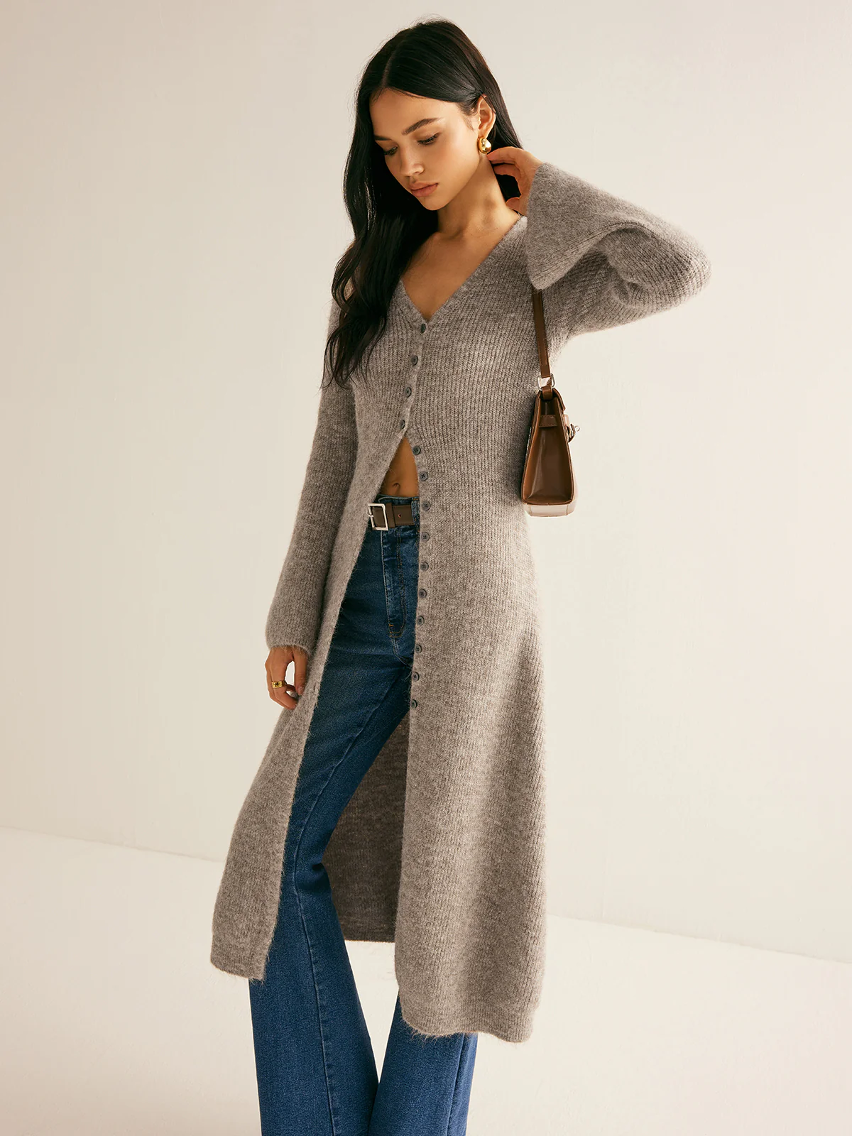 Stacking V-Neck Split Breasted Sweater Dress - Takermore