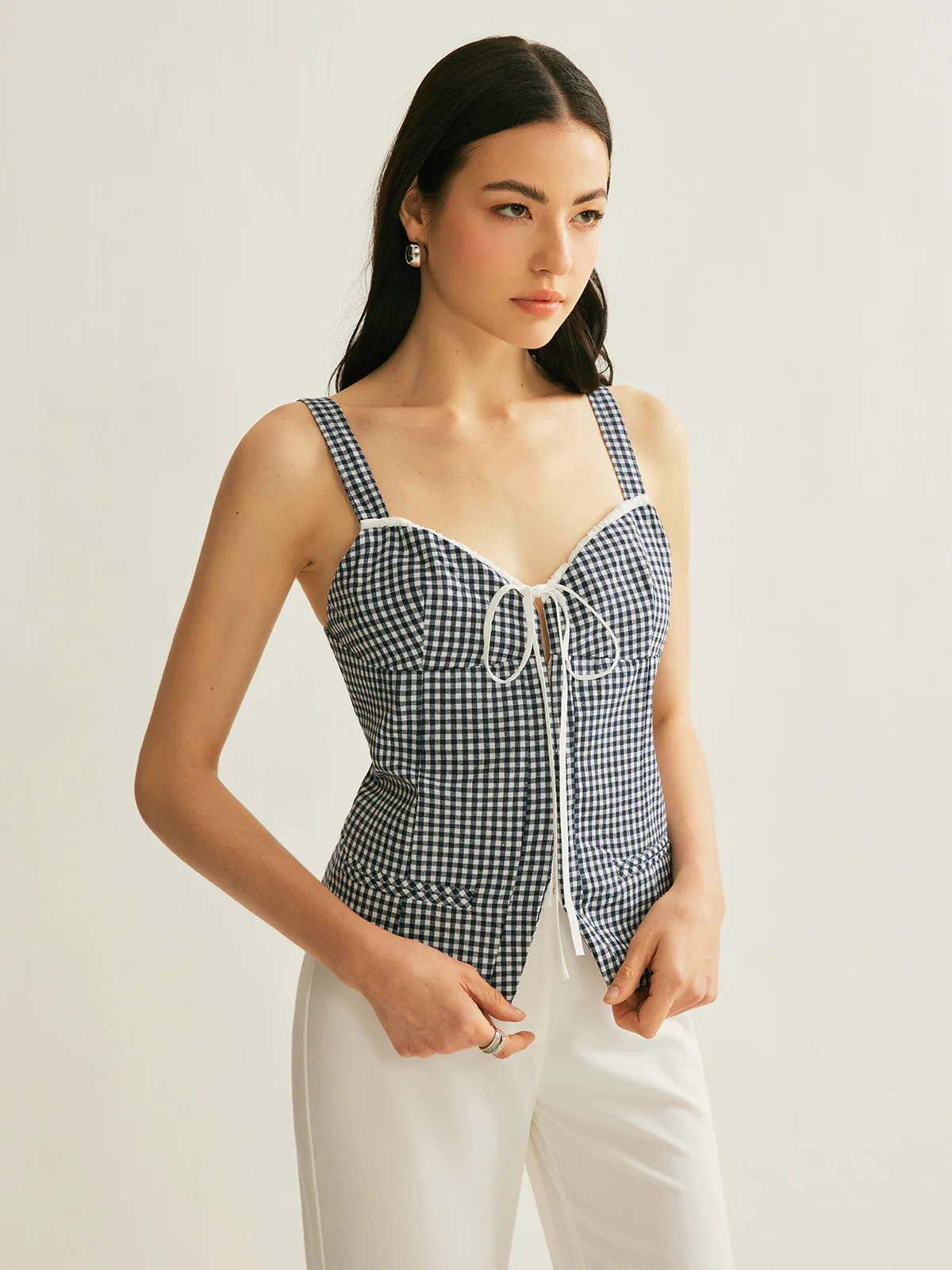 Plaid Tie-Front Sleeveless Top - Takermore