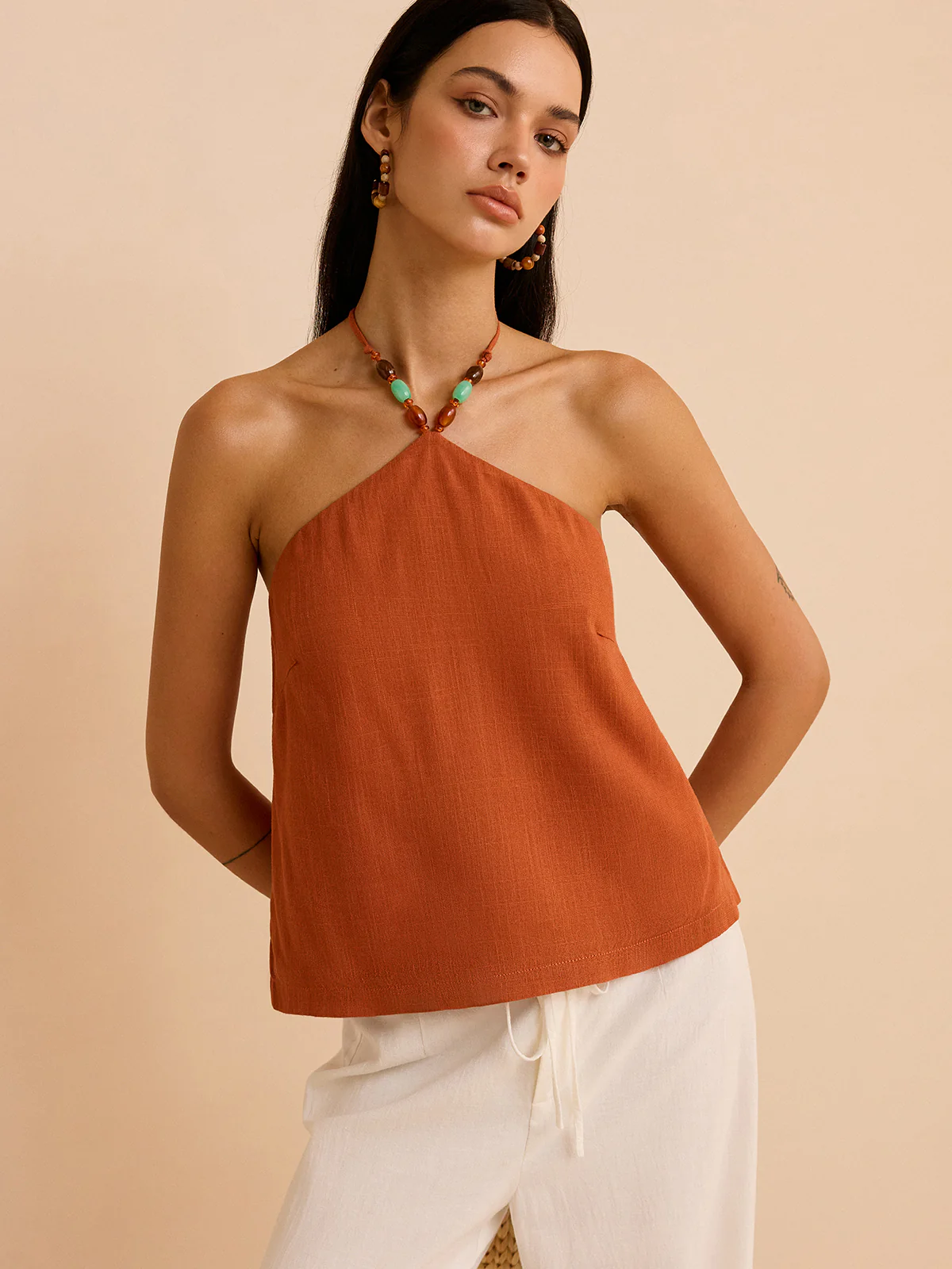 Linen & Cotton Halter Top - Takermore