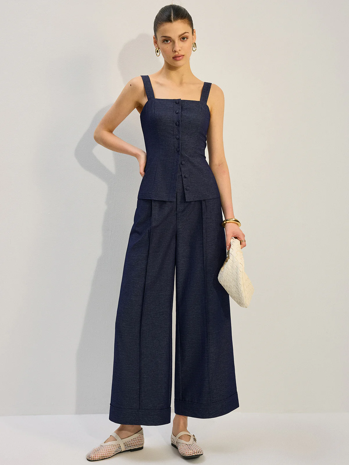 Denim Wide-Leg Pants - Takermore