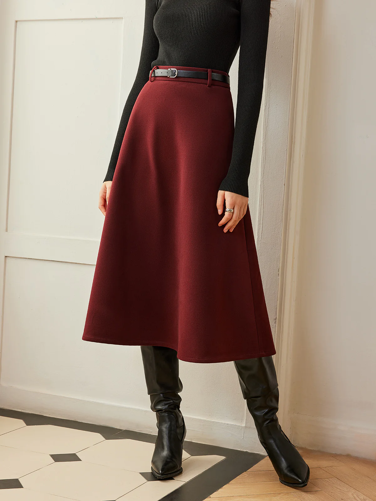 Umbrella Shape Belted Skirt - Takermore