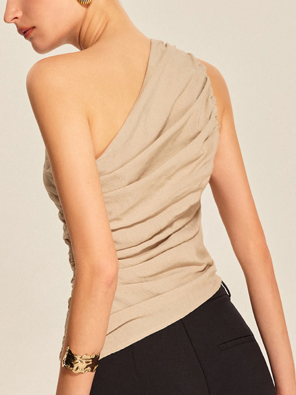 Ruched Side One-Shoulder Top - Takermore