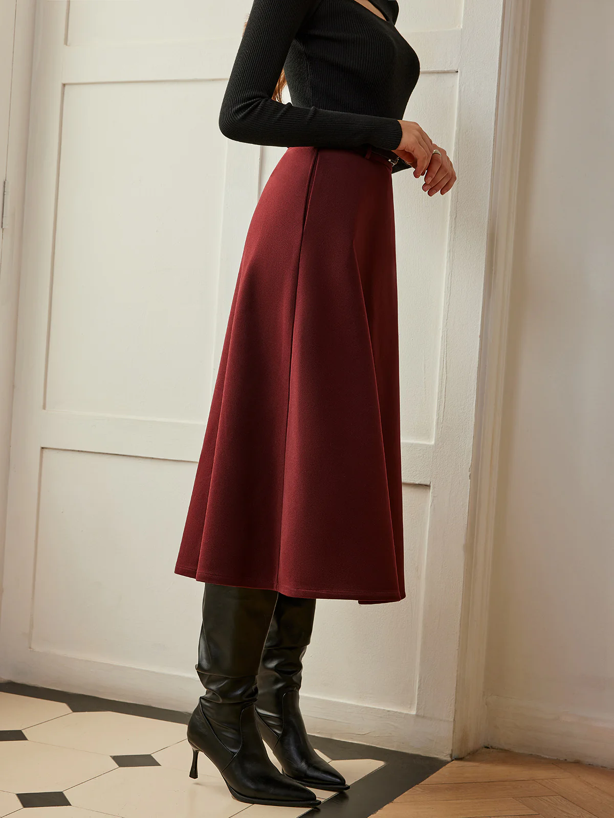 Umbrella Shape Belted Skirt - Takermore