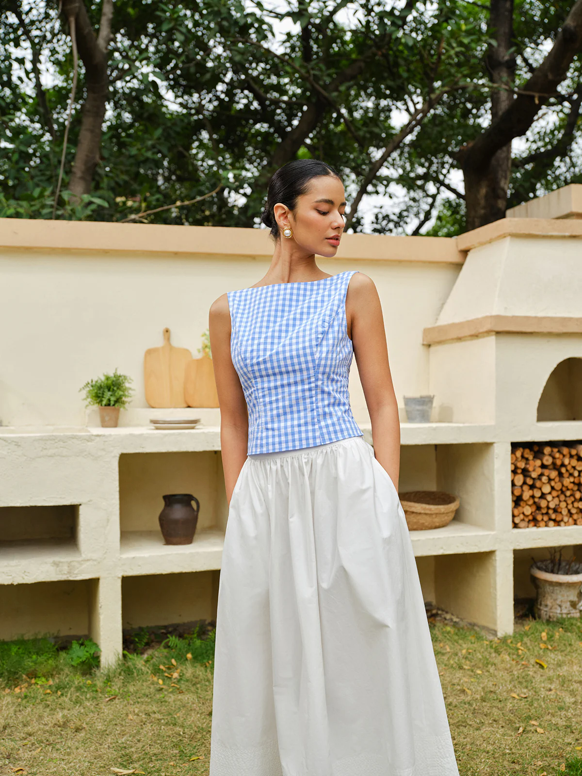 Checkerboard Bow Back Crop Top - Takermore