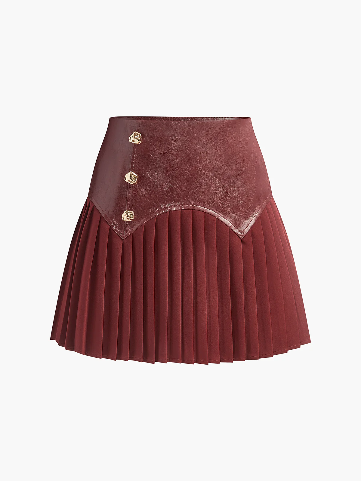 Faux Leather Pleated Panel Mini Skirt - Takermore