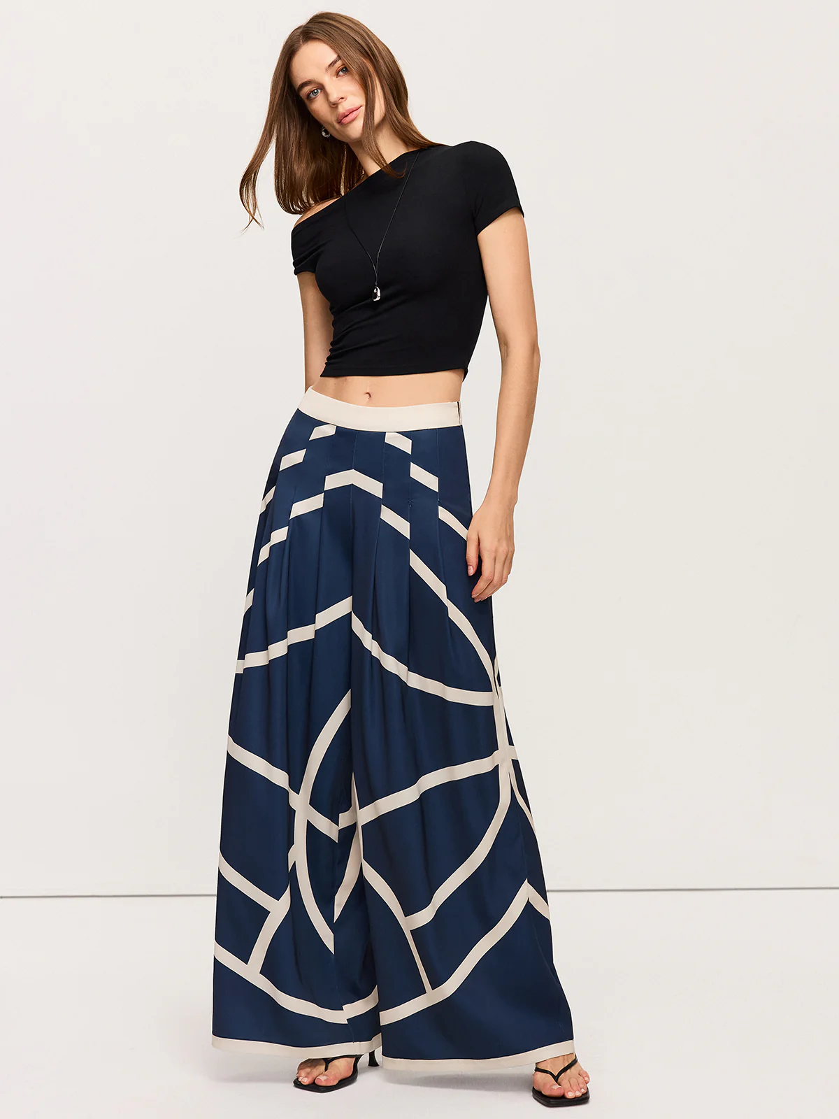 High-Waisted Wide-Leg Striped Pants - Takermore