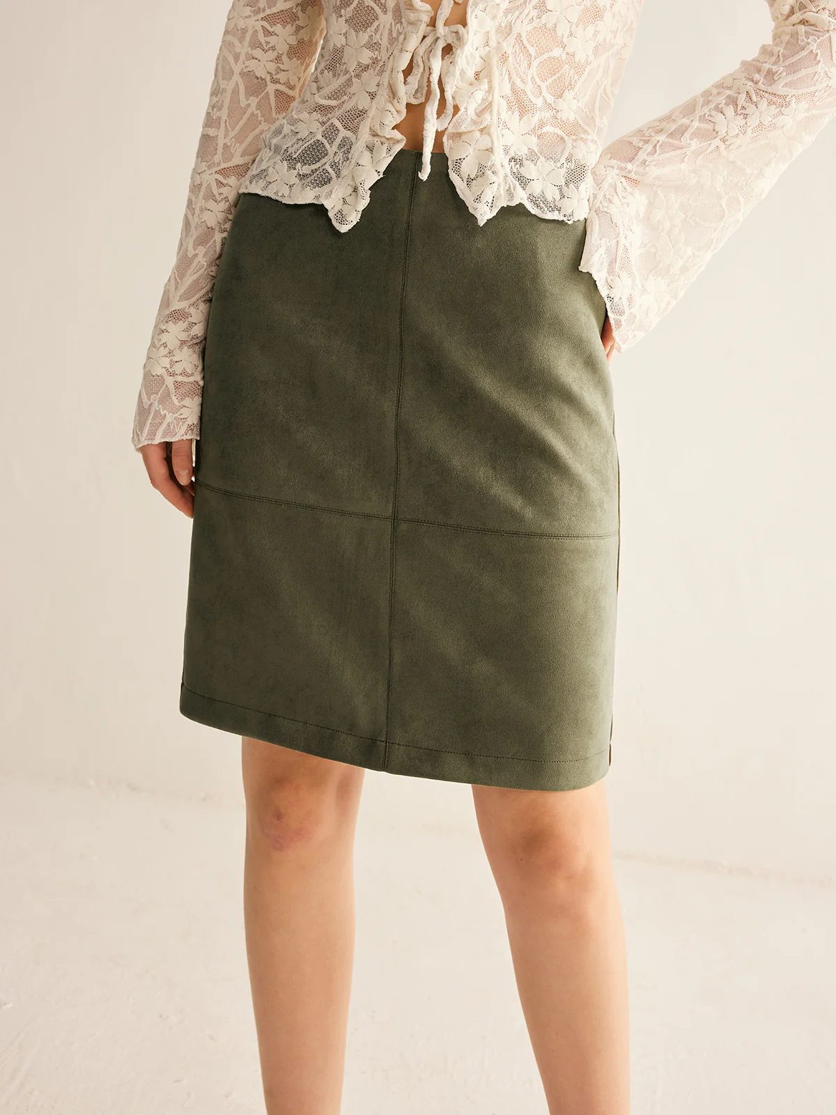 Suede A-Line Skirt Without Belt - Takermore