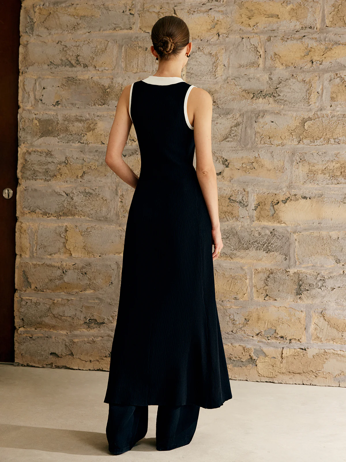 Contrast Trim Button Sweater Tank Dress - Takermore