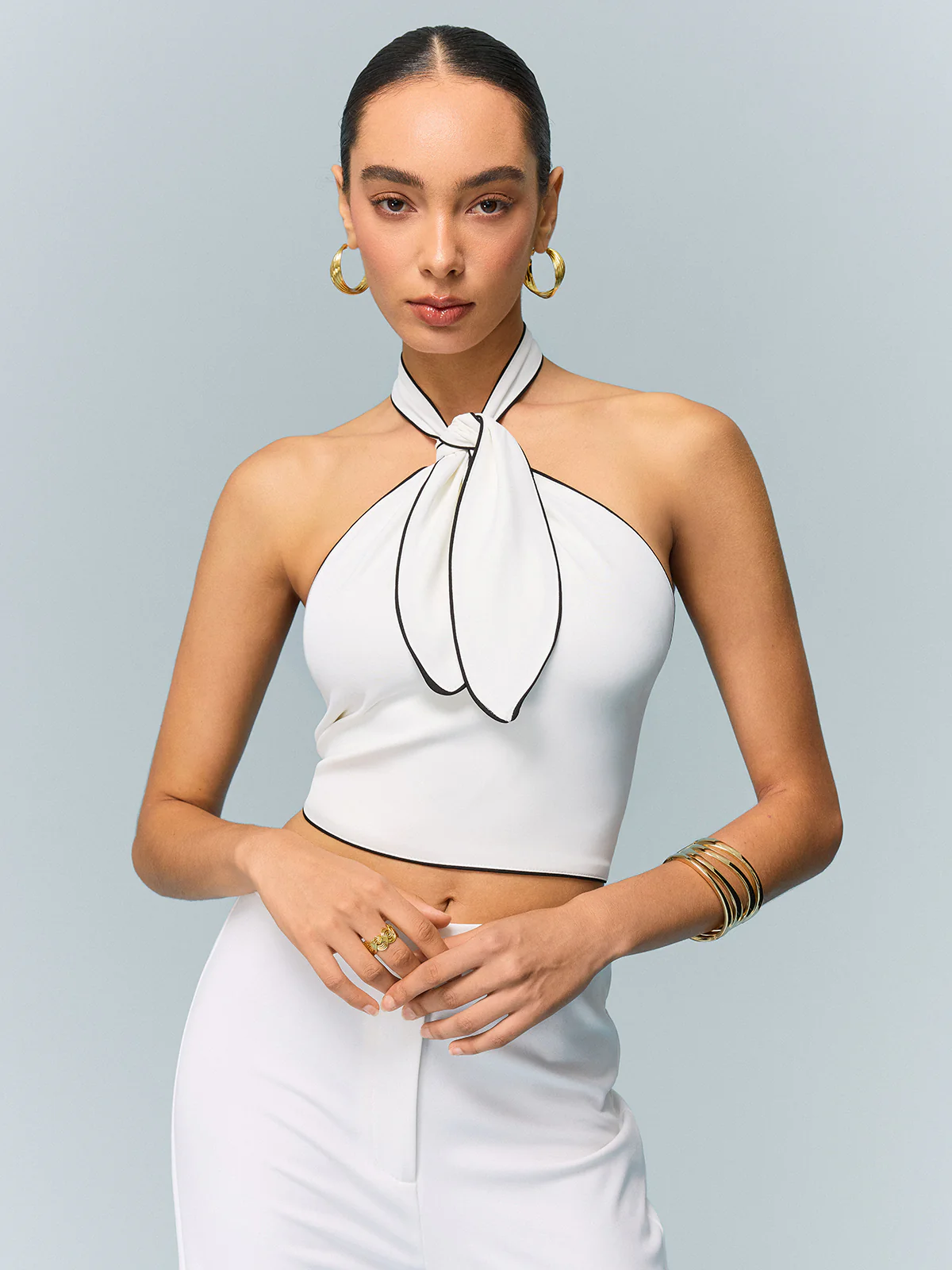 Halter Neck Bow Detail Crop Top - Takermore