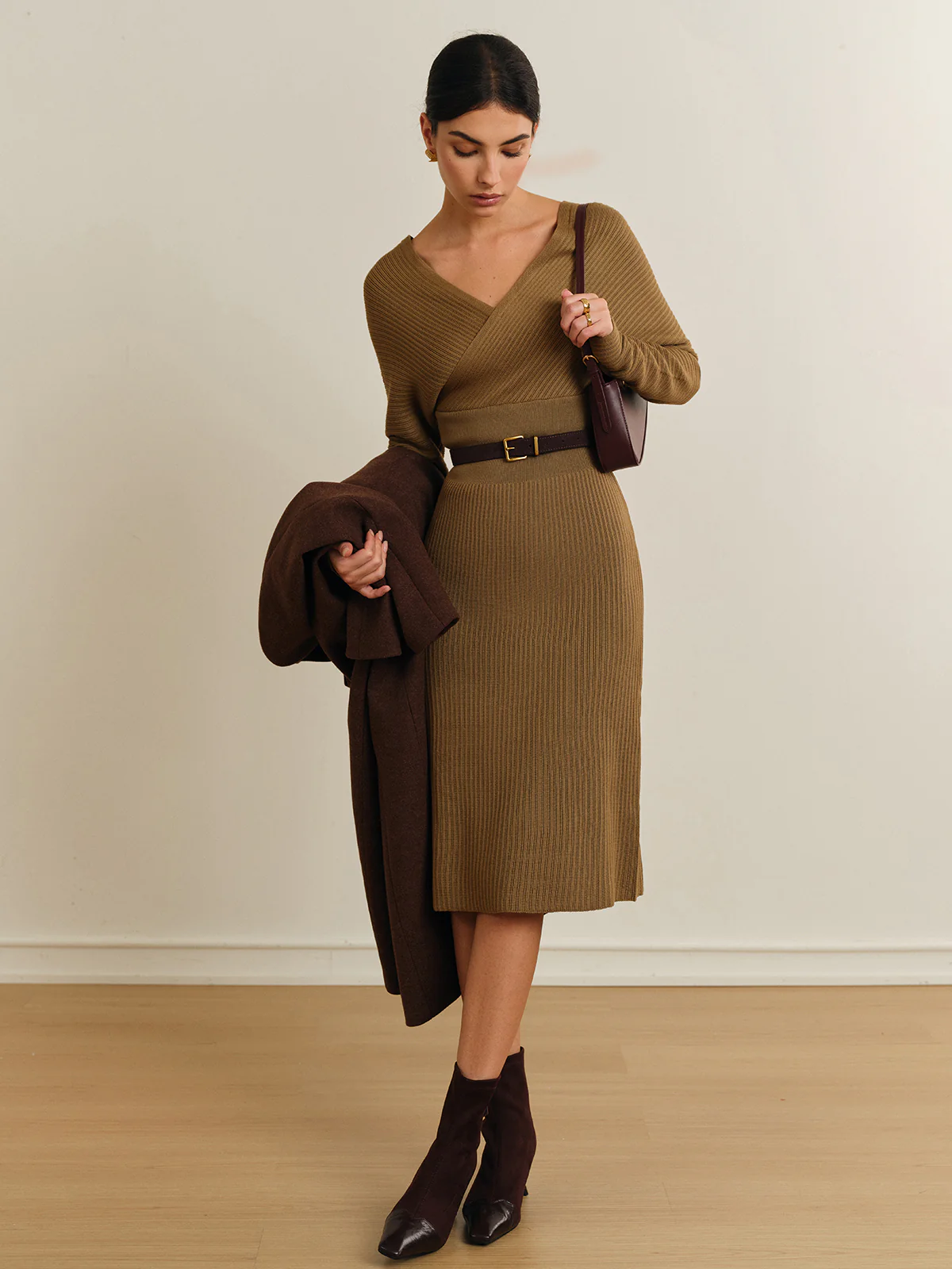 Criss Cross Sweater Dress Without Belt - Takermore