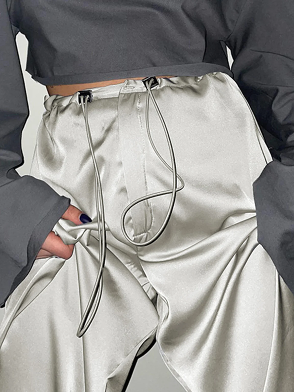 Oversized Satin Wide Leg Pants - Takermore