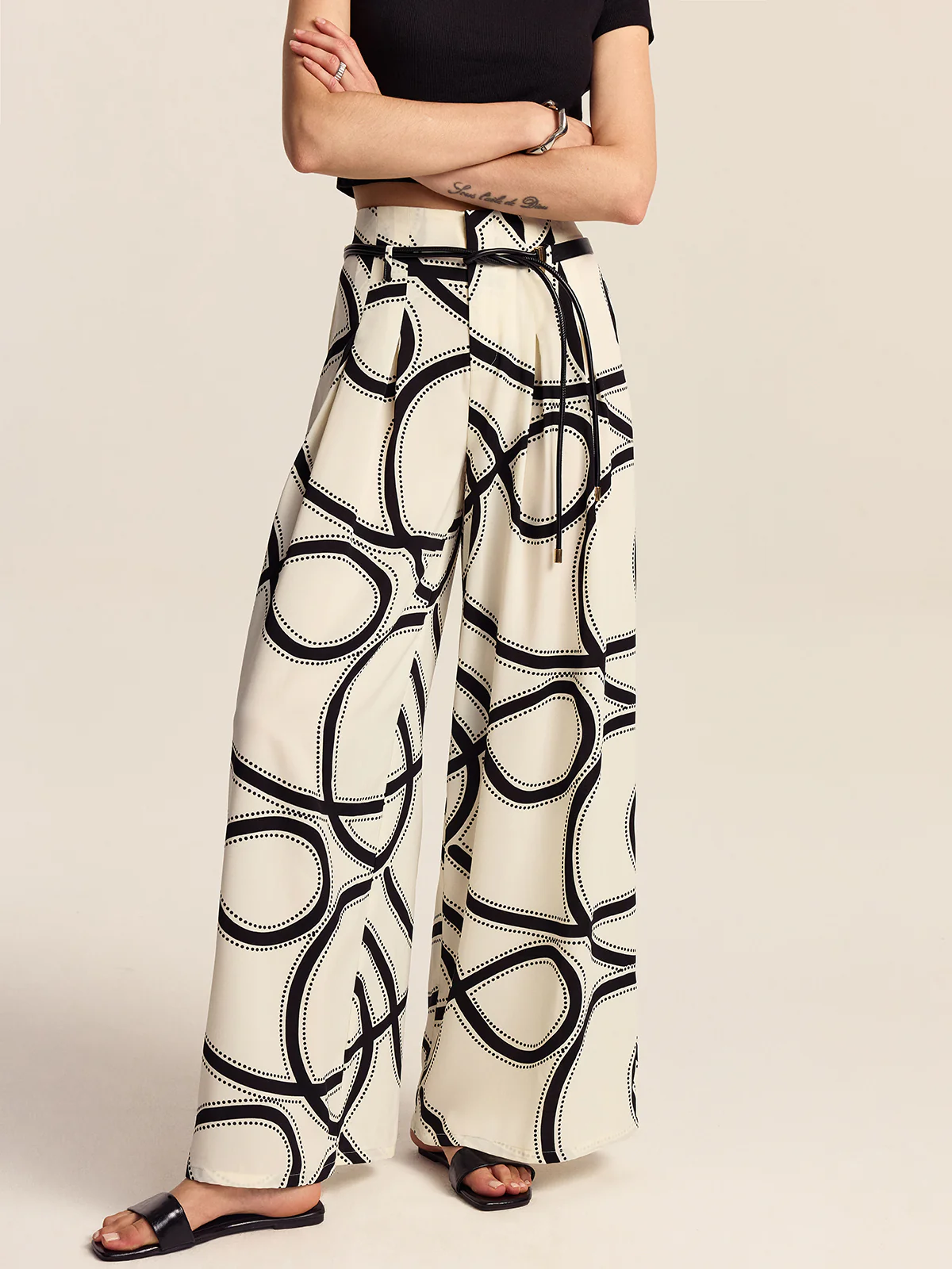 Patterned Wide-Leg Pants - Takermore