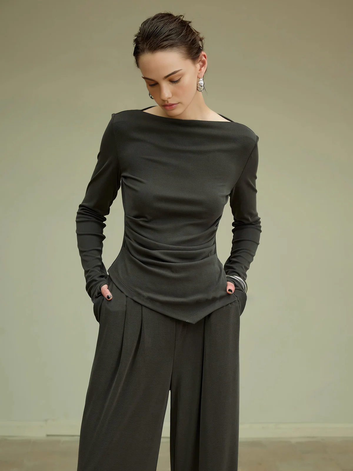 Pleated Draped Jersey Pants - Takermore