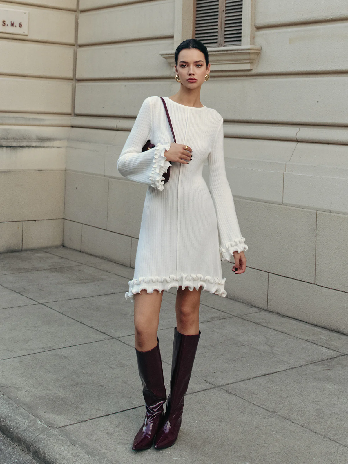 Lettuce Trim Bell Sleeve Sweater Dress - Takermore