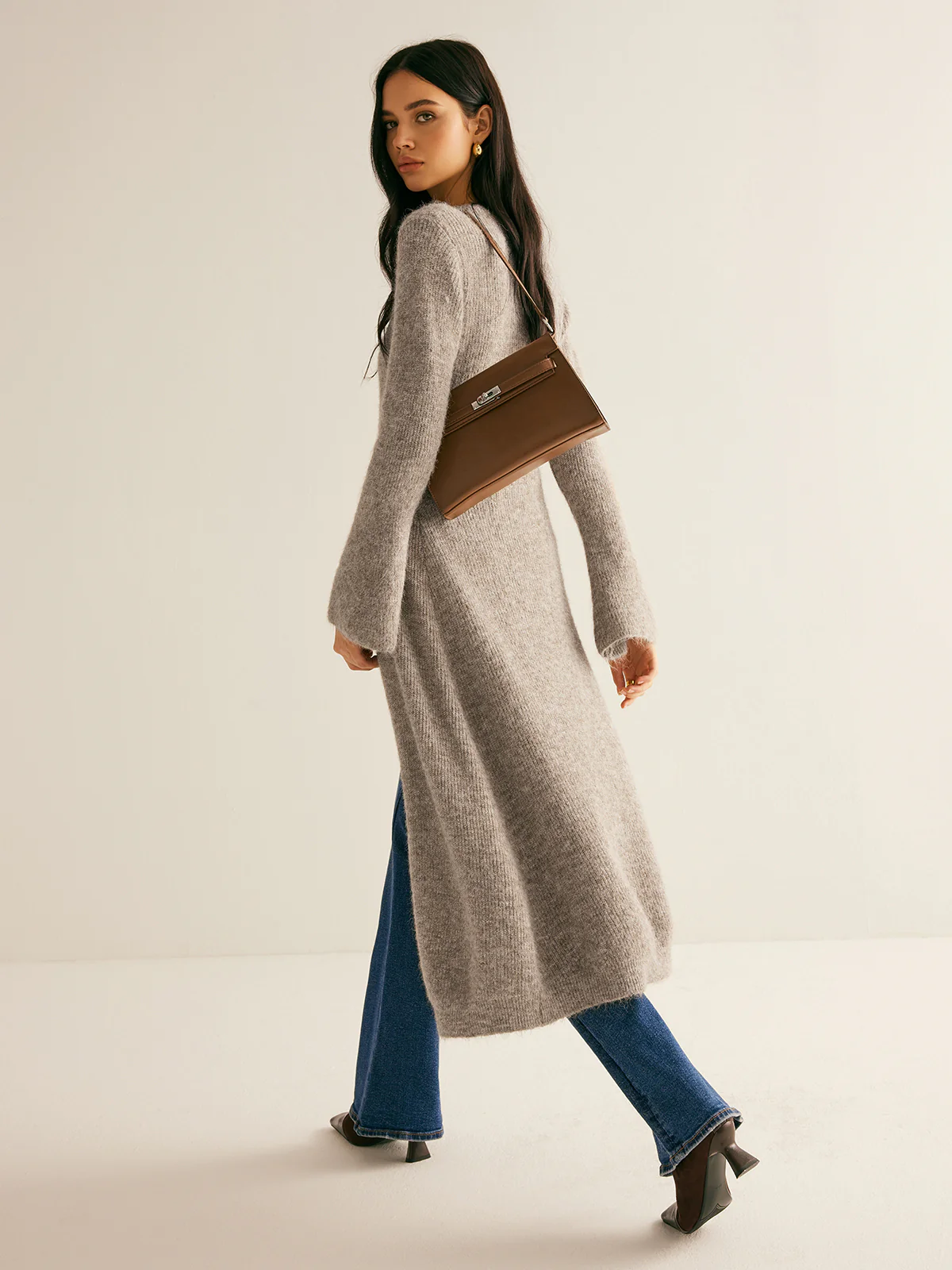 Stacking V-Neck Split Breasted Sweater Dress - Takermore