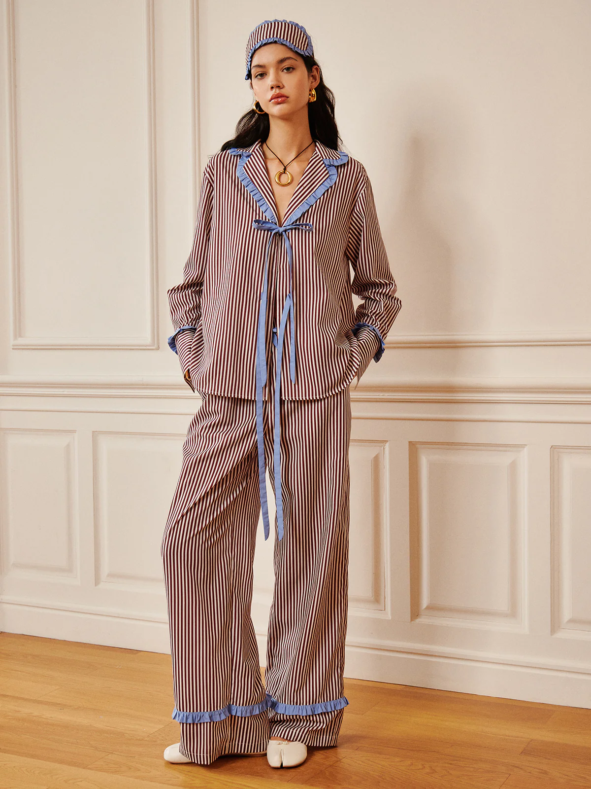 Pinstripe Ruffle Bow Pants - Takermore