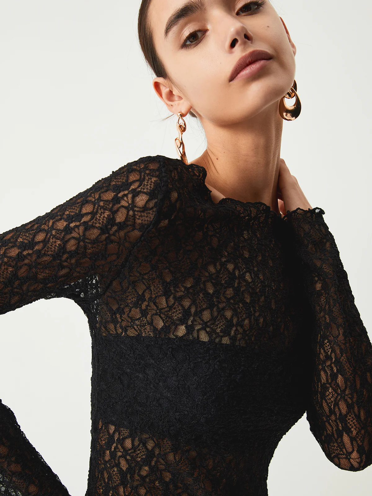 Sheer Floral Long Sleeve Top - Takermore