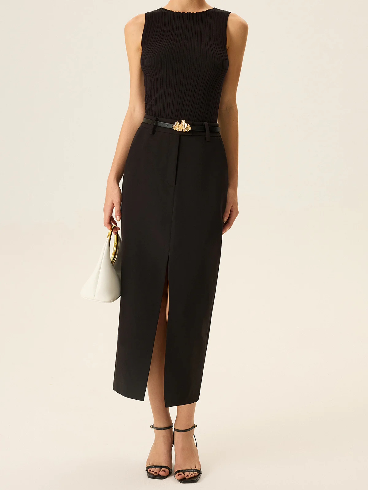 Beltled Pocket Slit Midi Skirt - Takermore
