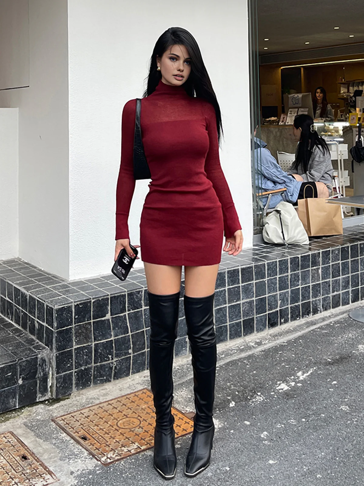 Tulle Sheer Panel Sweater Dress - Takermore