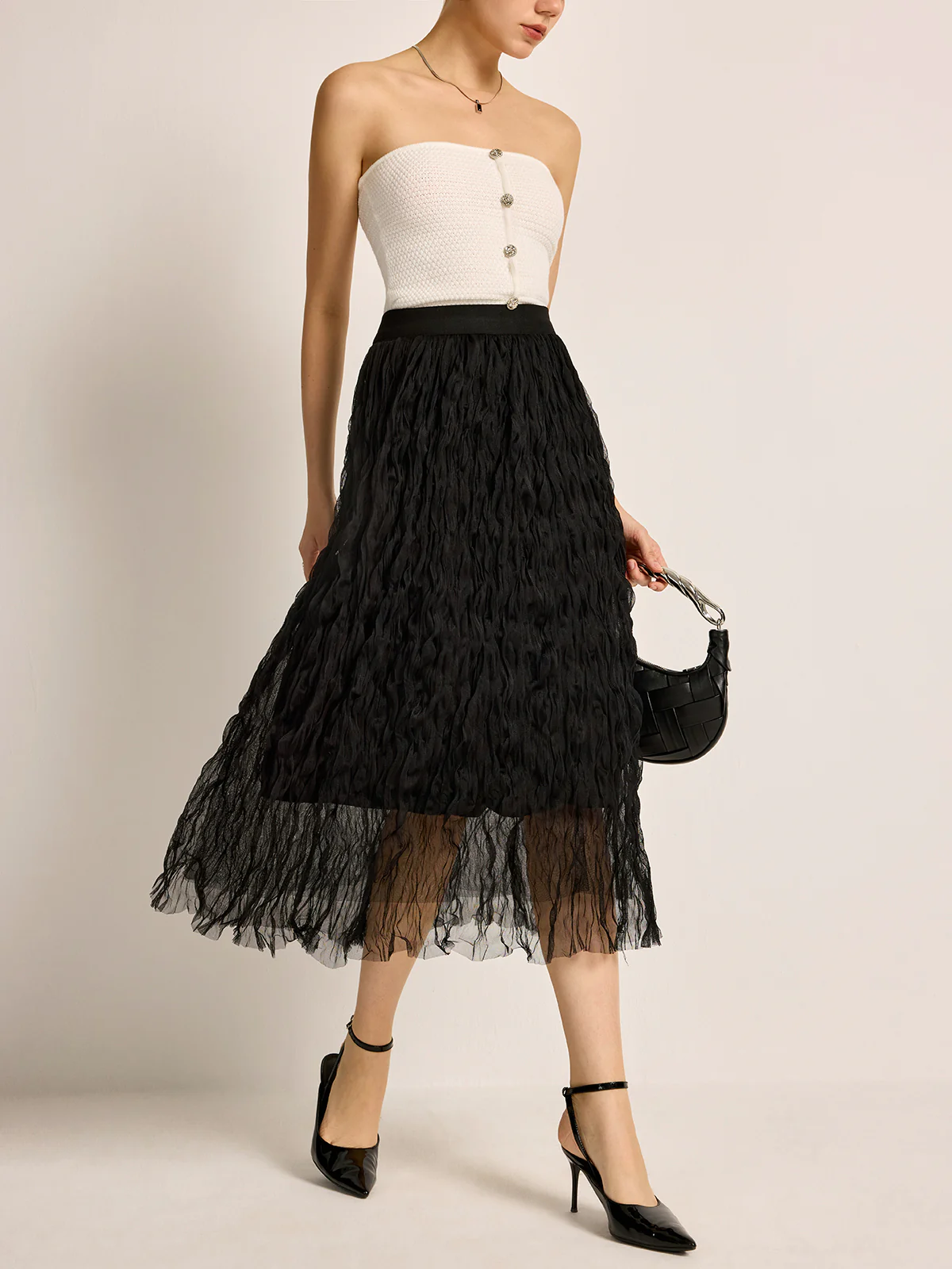 Pleated Tulle Midi Skirt - Takermore