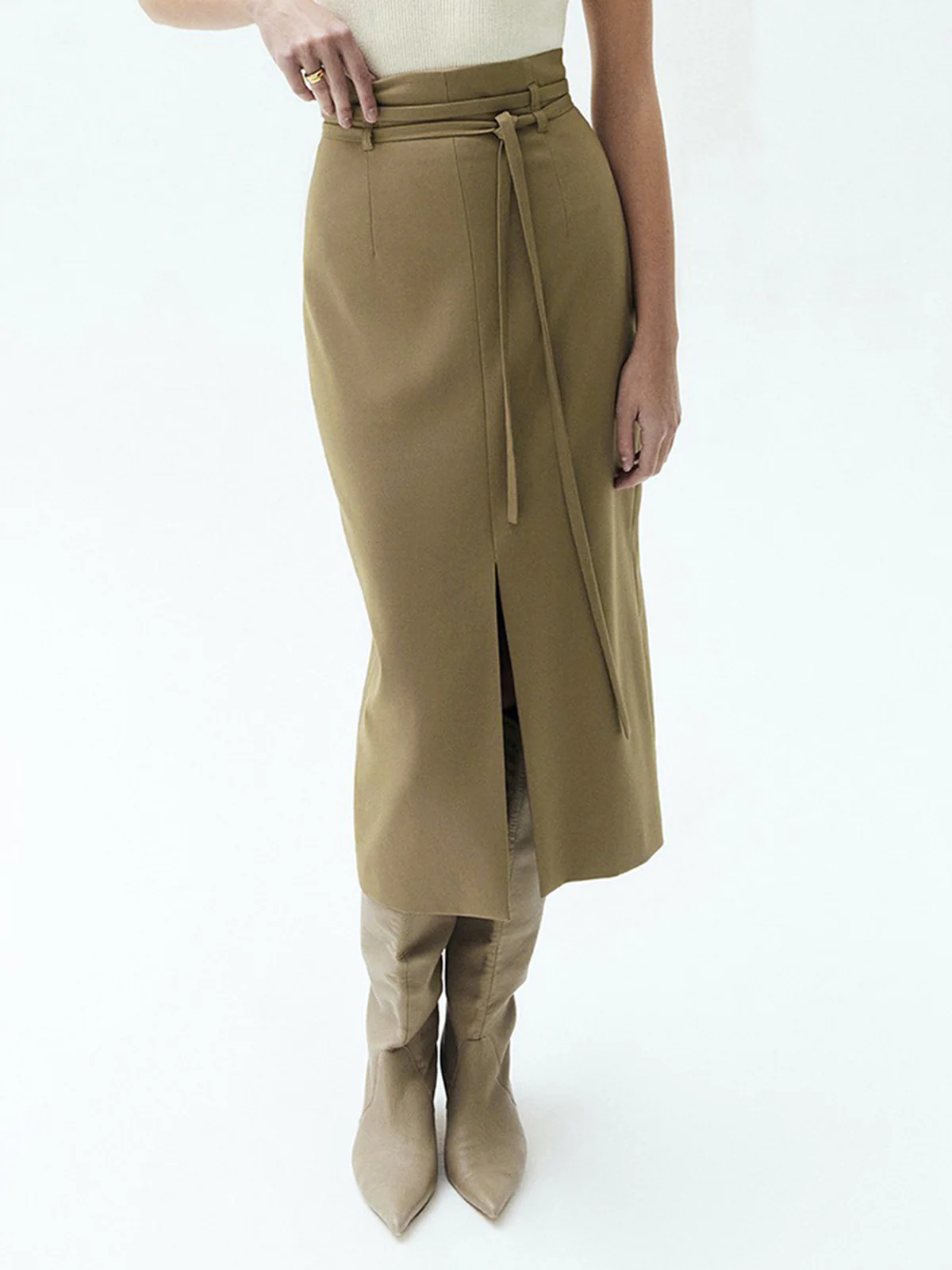 Tied Slit Midi Skirt - Takermore