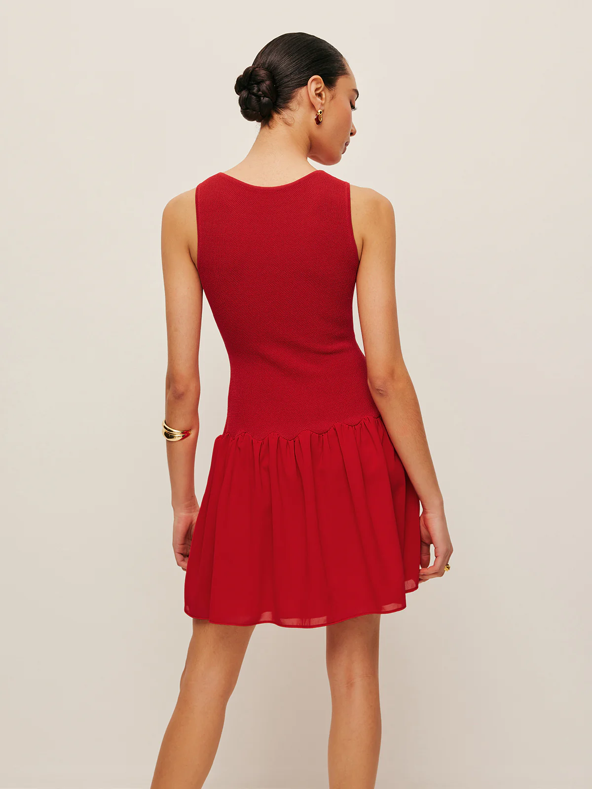 Sleeveless Knit Chiffon Dress - Takermore