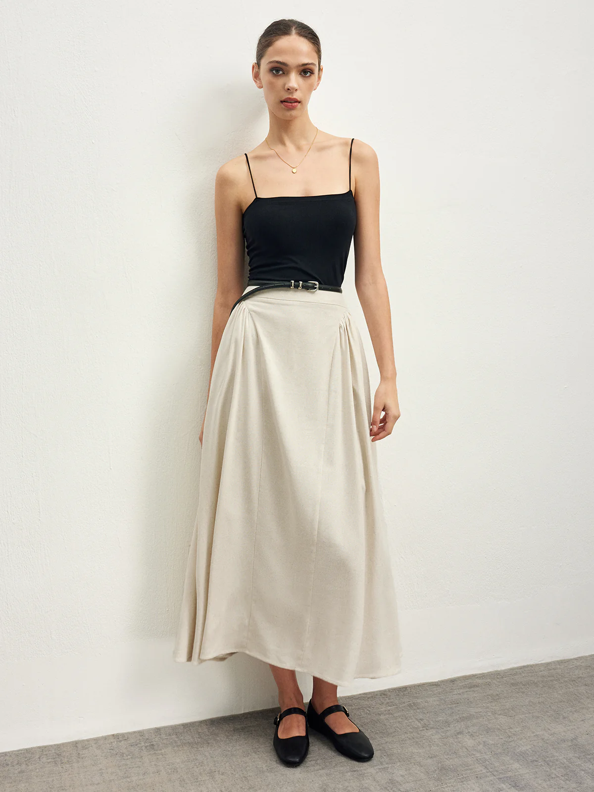 Cotton Blends Pleated Skirt Without Belt - Takermore