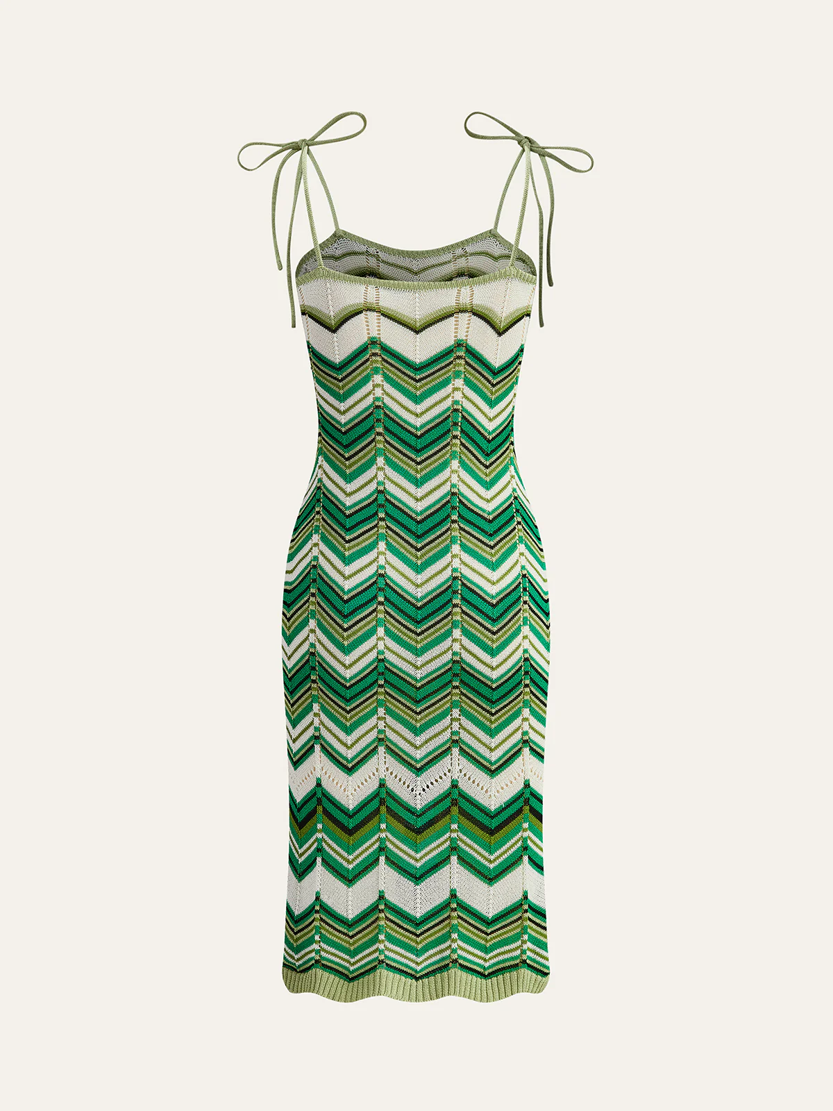 Chevron-Patterned Tie-Strap Knit Midi Dress - Takermore