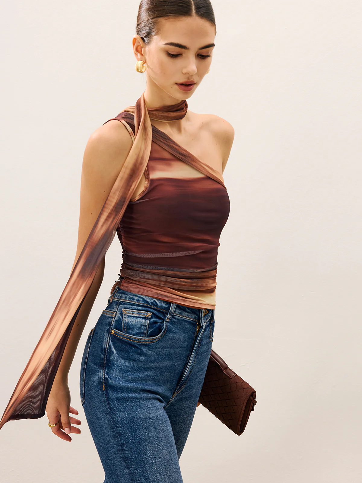 Dradient Top With Scarf-Detail - Takermore