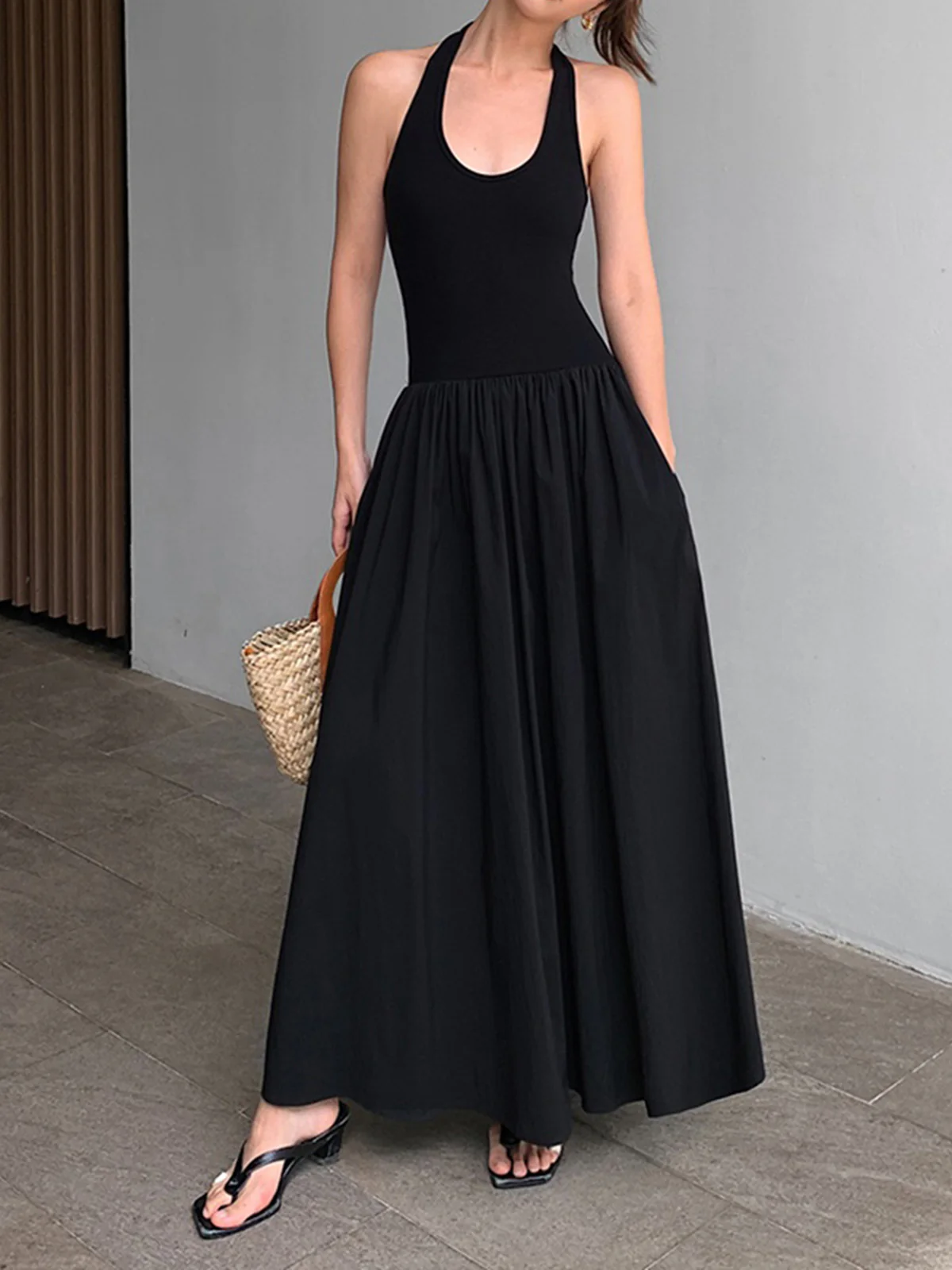 Minimalist Halter Backless Long Dress - Takermore