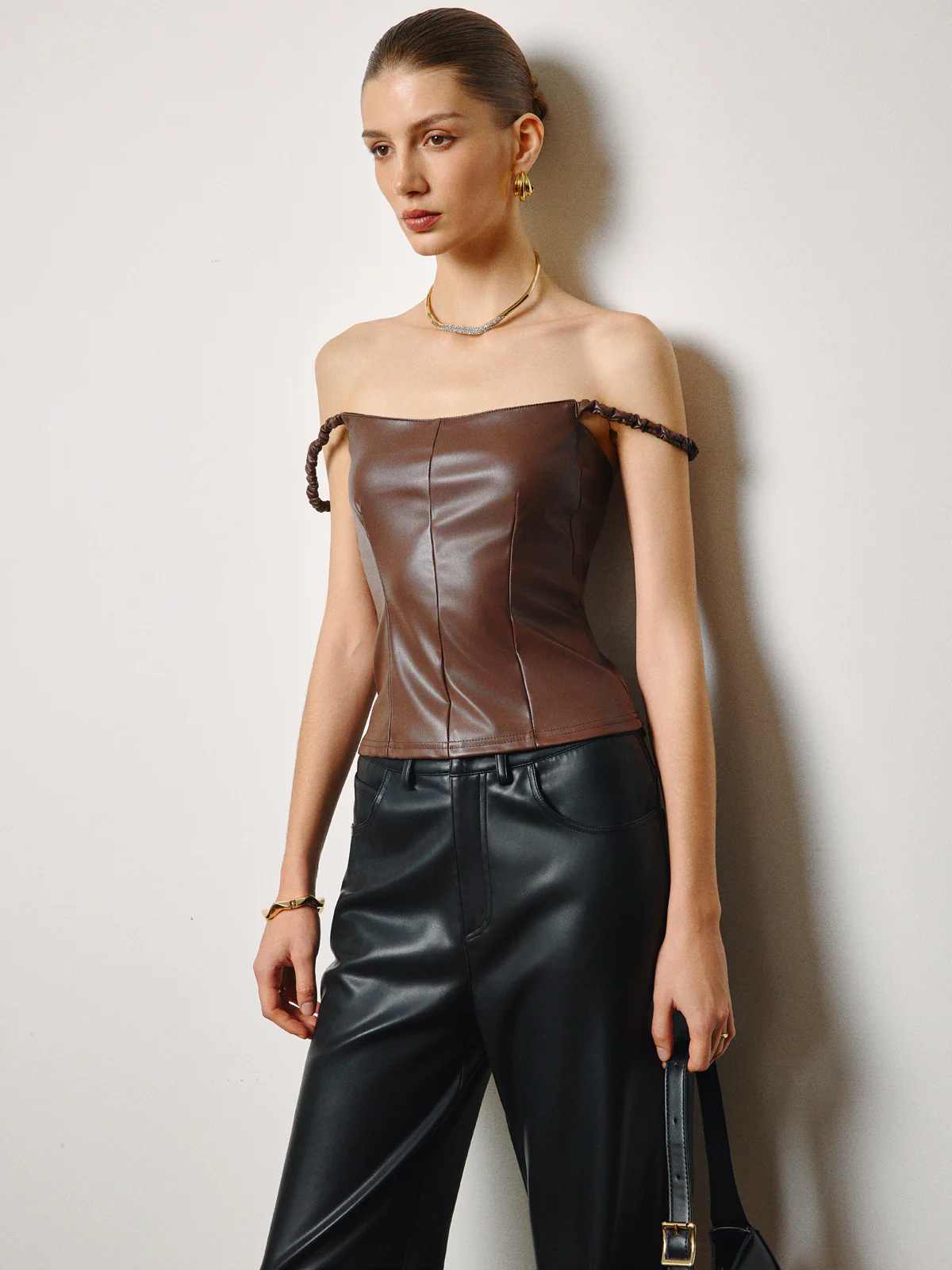 Faux Leather Skinny Cami Top - Takermore