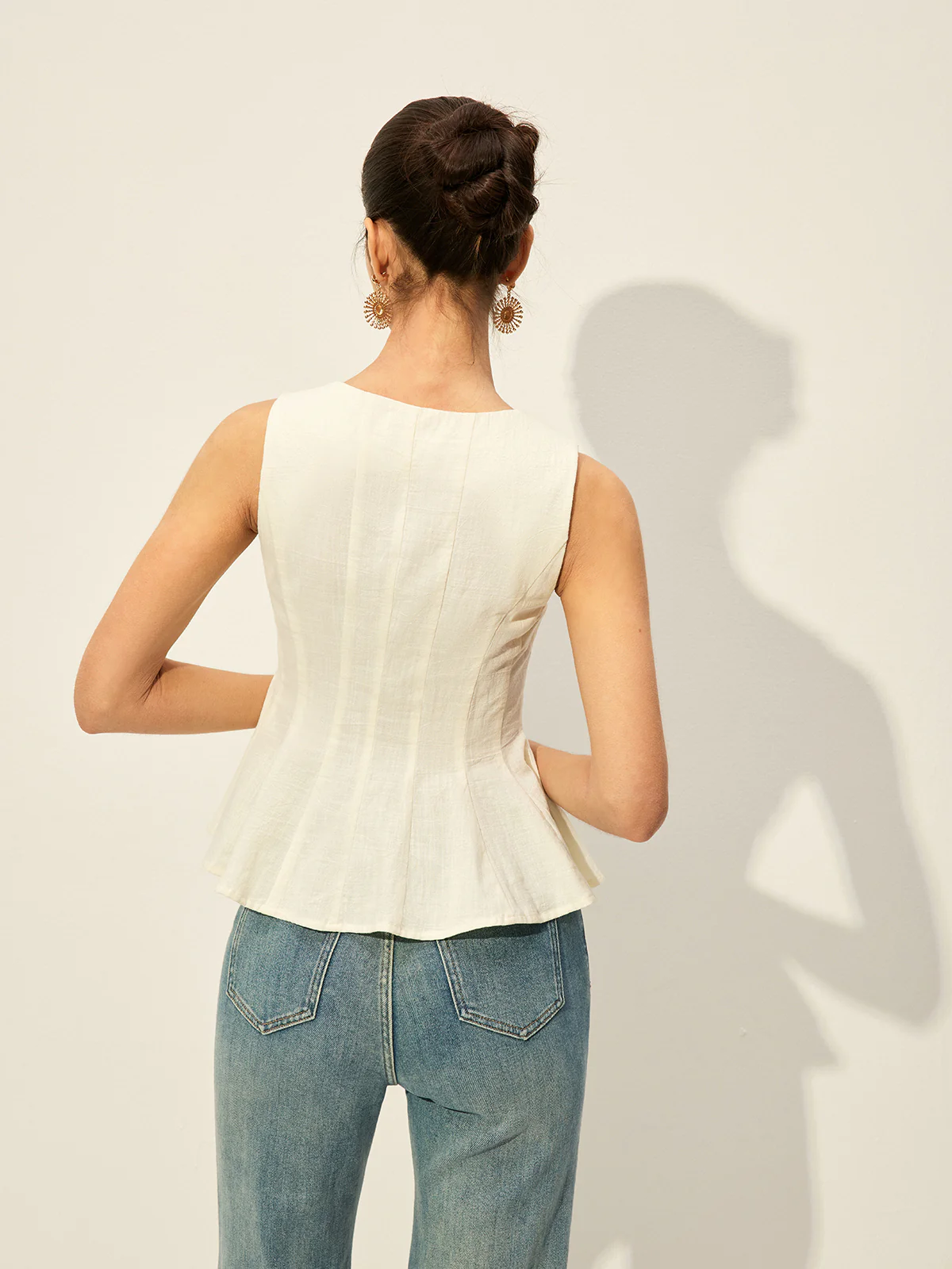 Square Neck Button-Front Peplum Top - Takermore