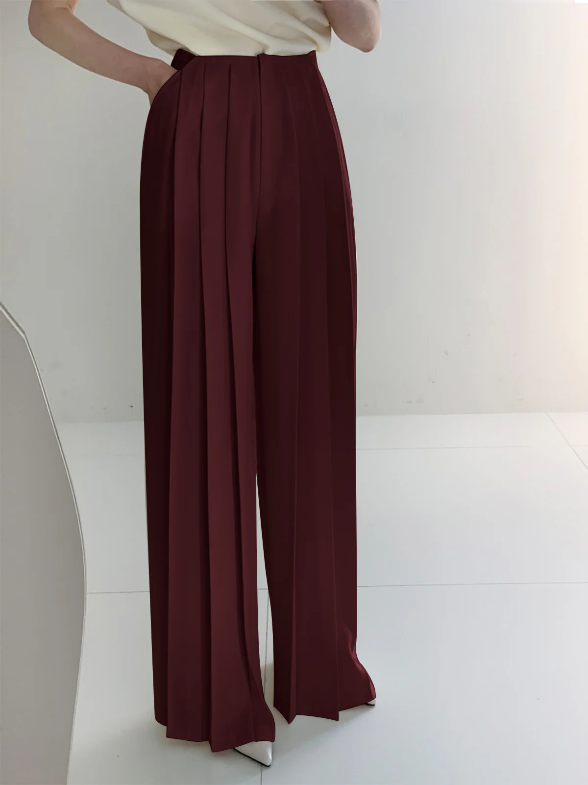 Pleated High Waist Wide Leg Pants - Takermore
