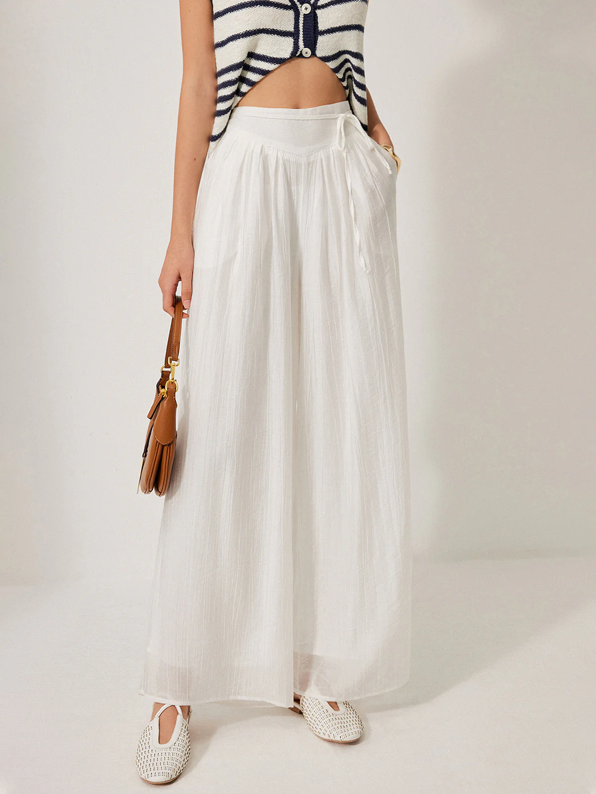 Mid-Waist Pocket Detail Tie Pants - Takermore