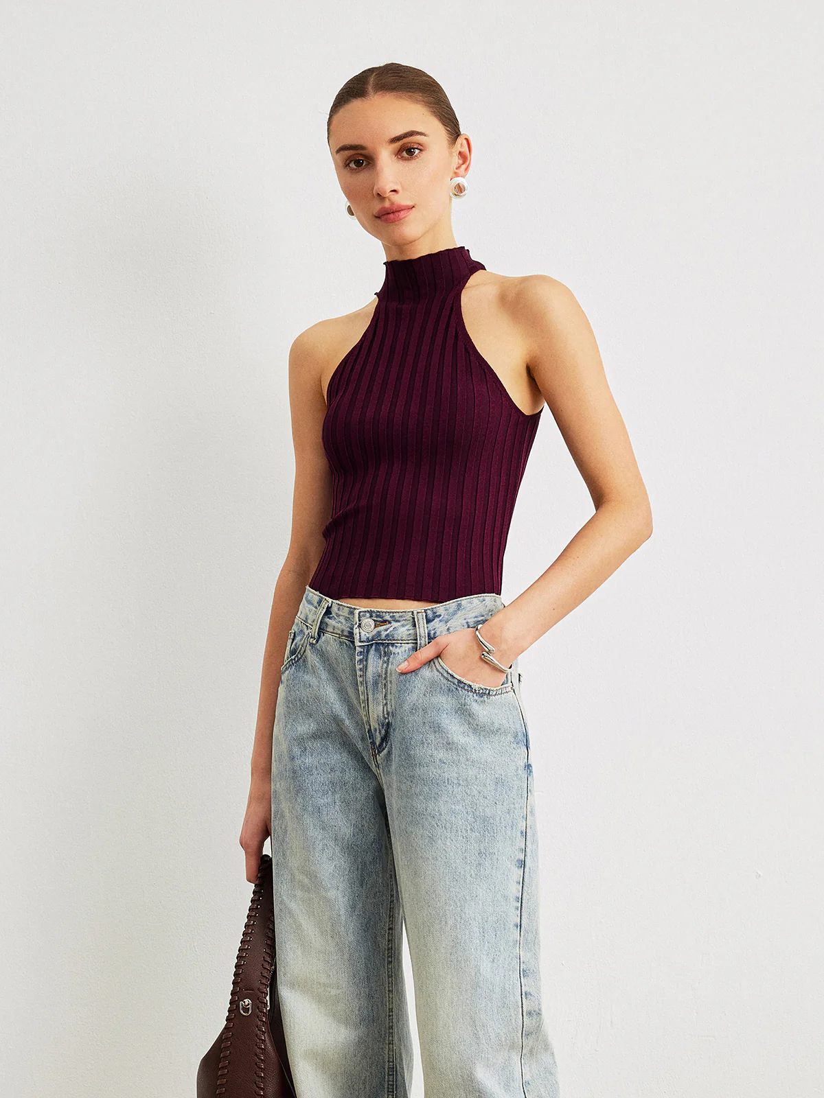 Ribbed Knit High-Neck Top - Takermore