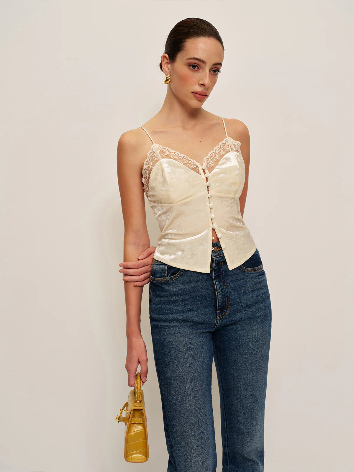 Lace Detail Velvet Cami Top - Takermore