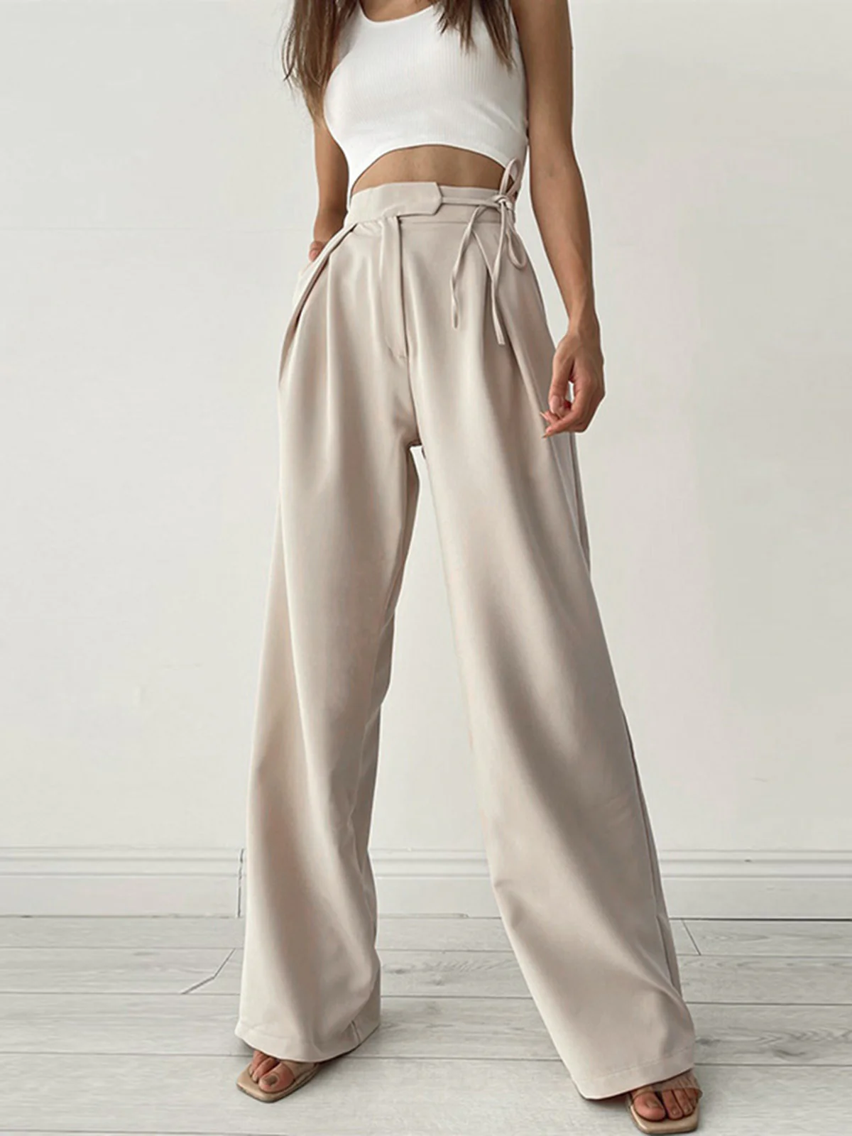 Palazzo Tied Wide Leg Dress Pants - Takermore