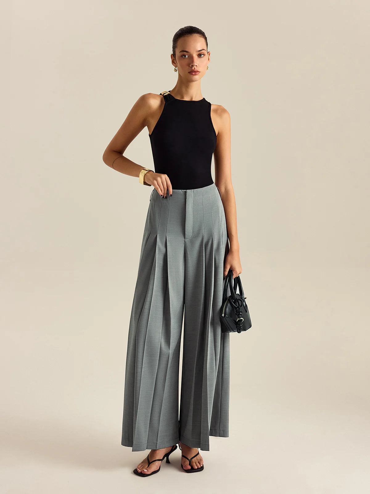 Pleated Wide-Leg Pants - Takermore