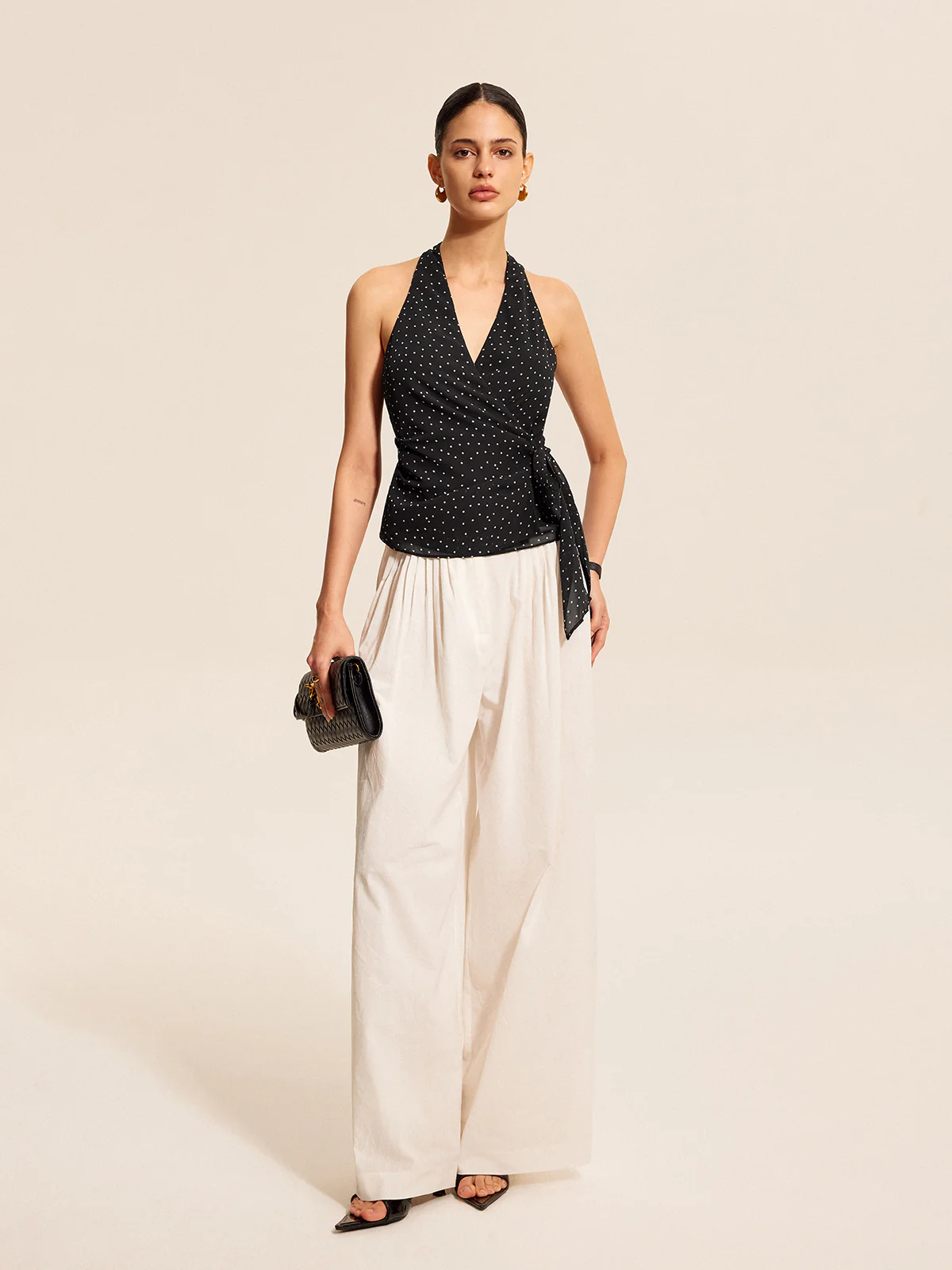 Polka Dot Wrap Tie Halter Top - Takermore