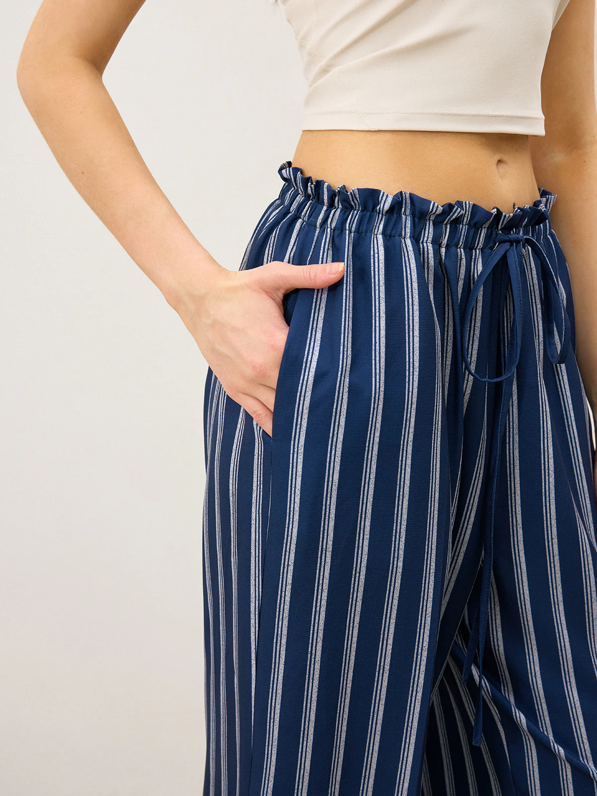 Striped Drawstring Wide-Leg Pants - Takermore